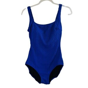 Gottex Sz 10 Royal Blue Textured Scoop Neck One‎ Piece Swimsuit Classic Fit